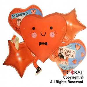 SET DE GLOBOS METALIZADO CORAZON 5 UNIDADES X 1